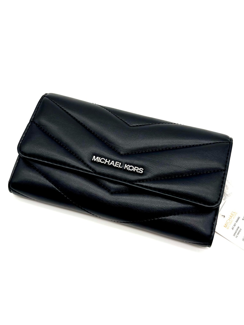 Michael Kors Large Quilted Trifold Wallet Black/Silver